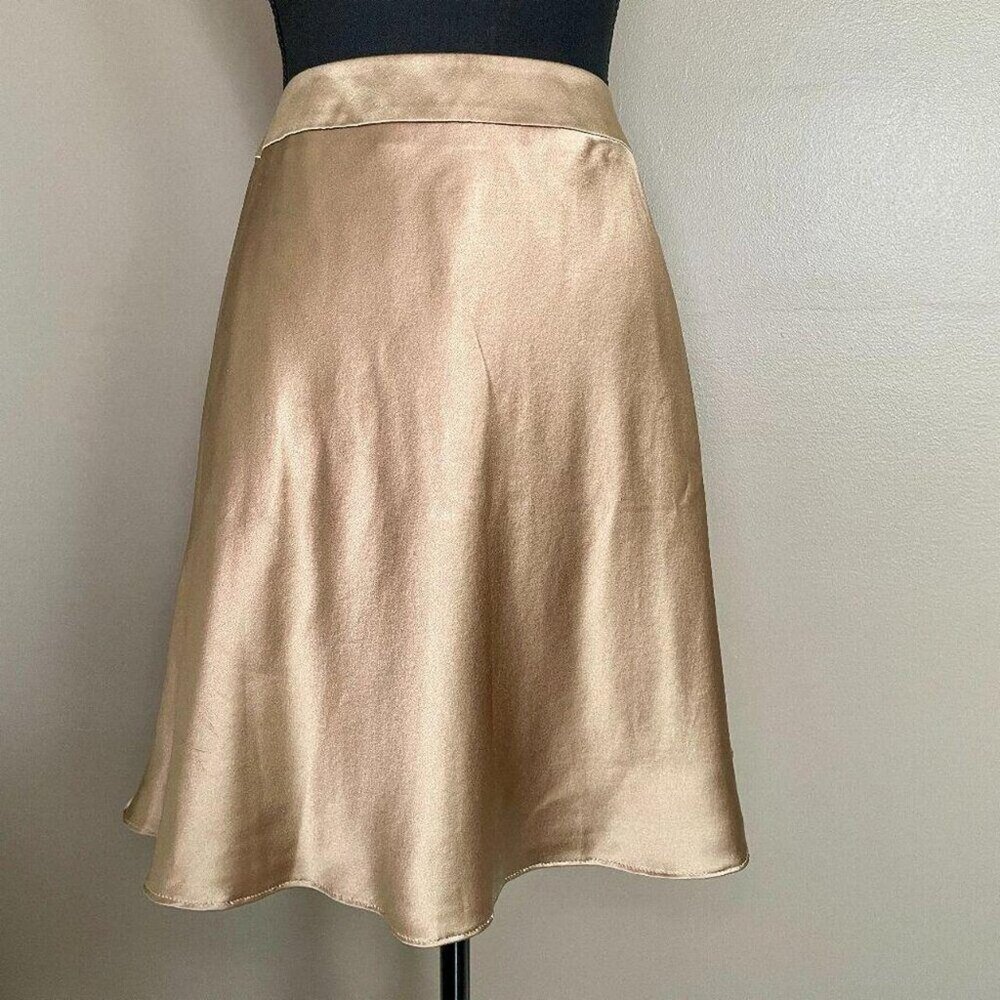 TALBOTS Vintage Talbots Petites Champagne Gold 100% Silk A-Line Midi Skirt 6P